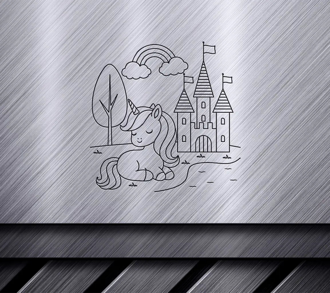 Cute Kawaii Unicorn & Castle Coloring Page SVG -  Drawing SVG