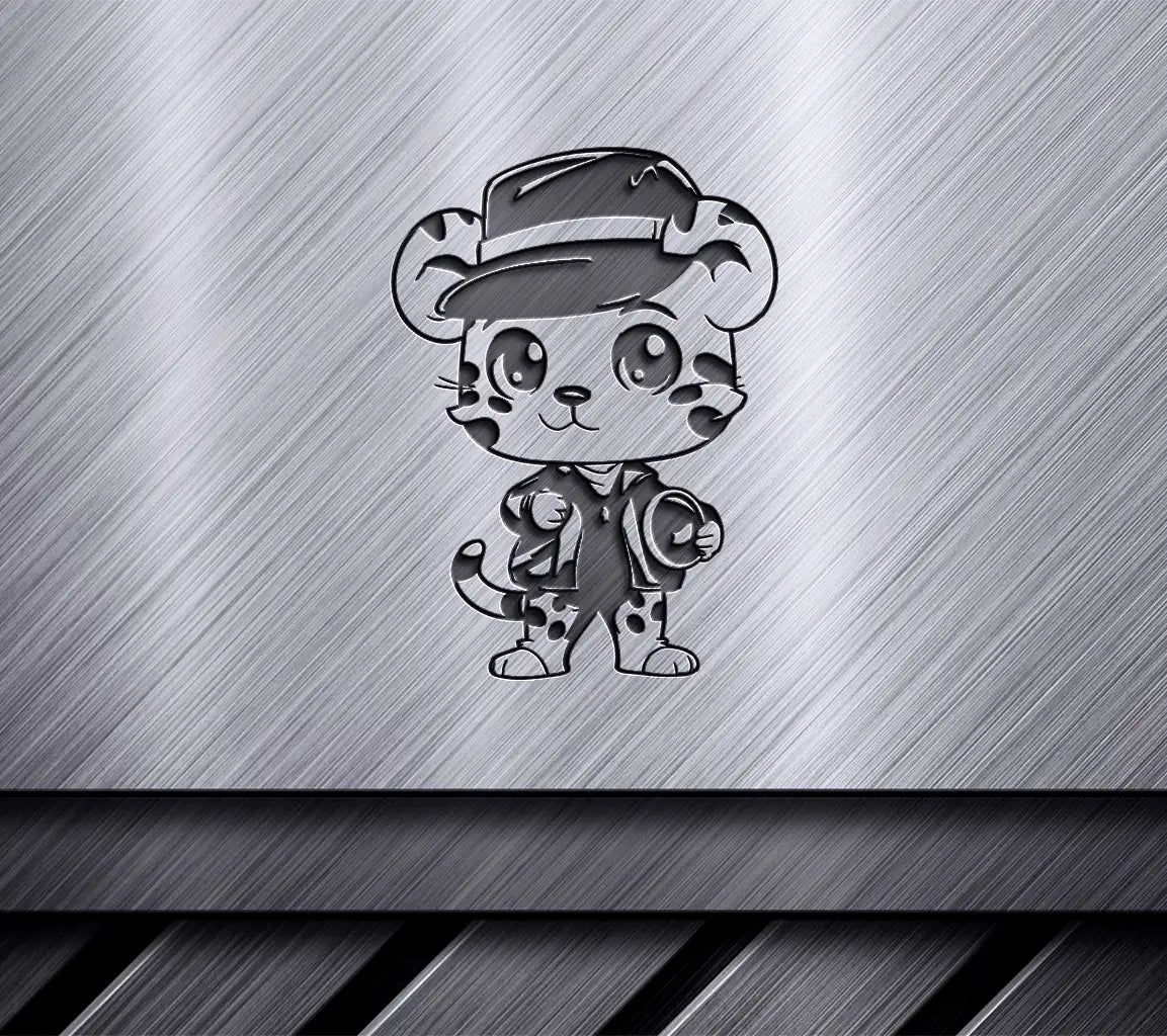 Cute Leopard in Hat & Leather Jacket -  SVG Illustration SVG
