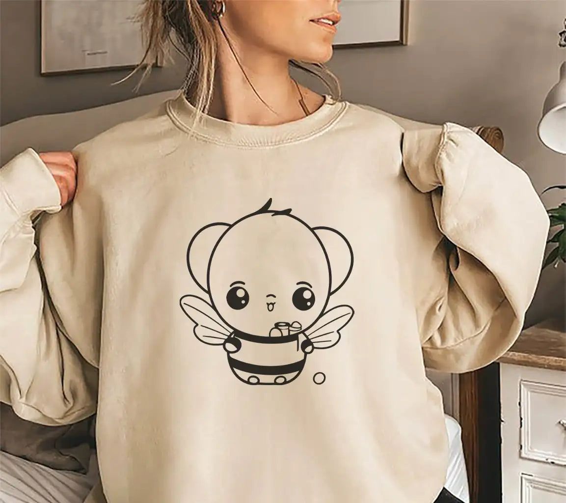 Cute Bee Holding Honey Pot -  SVG Illustration SVG
