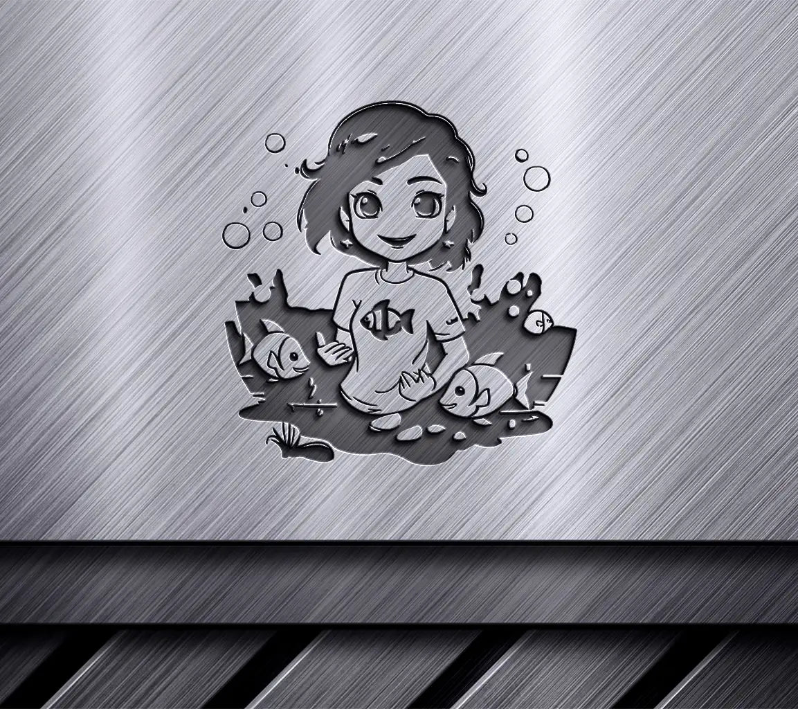 Cute Girl with Fish SVG -  Aquarium Illustration SVG