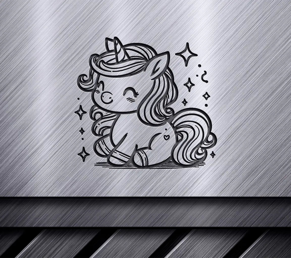Cute Unicorn Coloring Page SVG -  Outline with Stars SVG