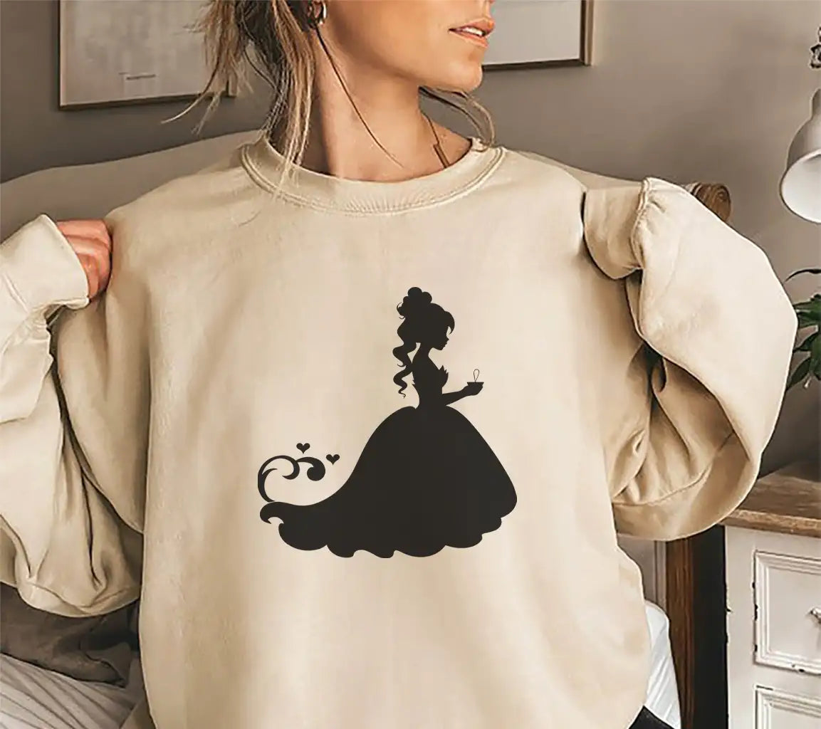 Elegant Princess Silhouette SVG - Long Dress & Cup Design SVG