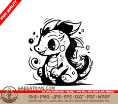 Cute  Seahorse with Oui SVG - Hand Drawn Vector Illustration SVG