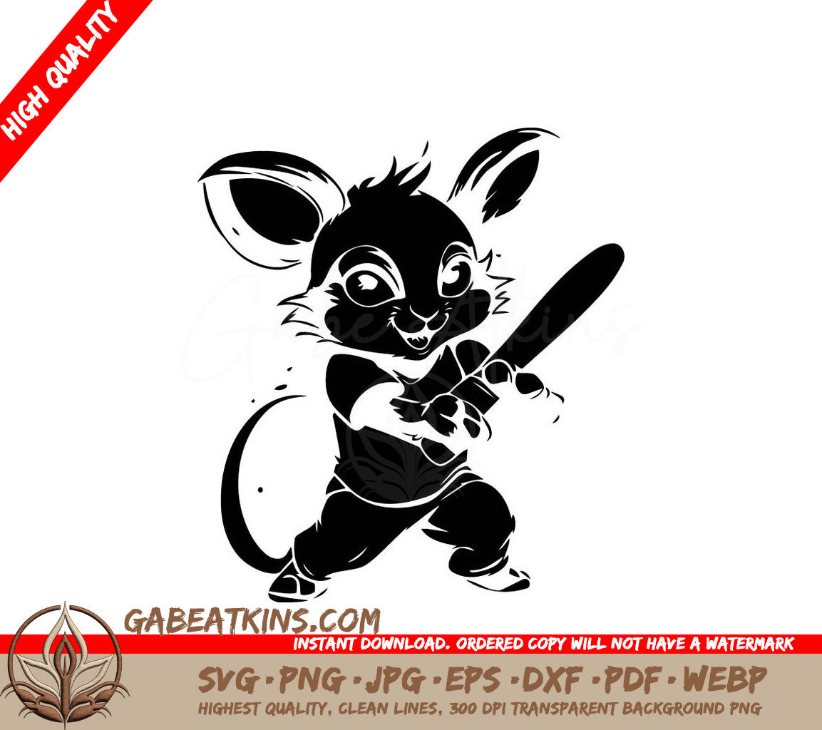 Cute Cartoon Mouse with Baseball Bat SVG -  Drawing SVG