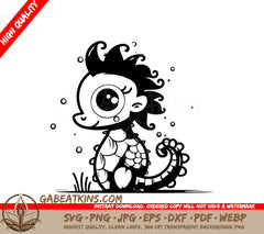 Cute  Seahorse SVG - Big Eyes Cartoon Sea Monster Vector Illustration SVG