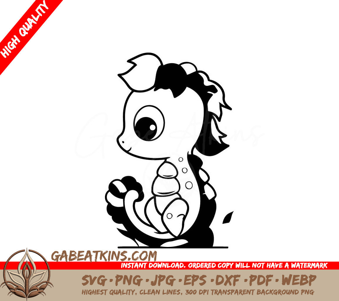 Cute Baby Dragon with Bow SVG -  Cartoon Illustration SVG