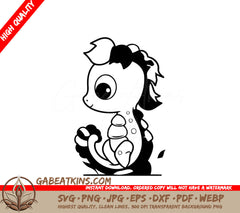 Cute Baby Dragon with Bow SVG -  Cartoon Illustration SVG