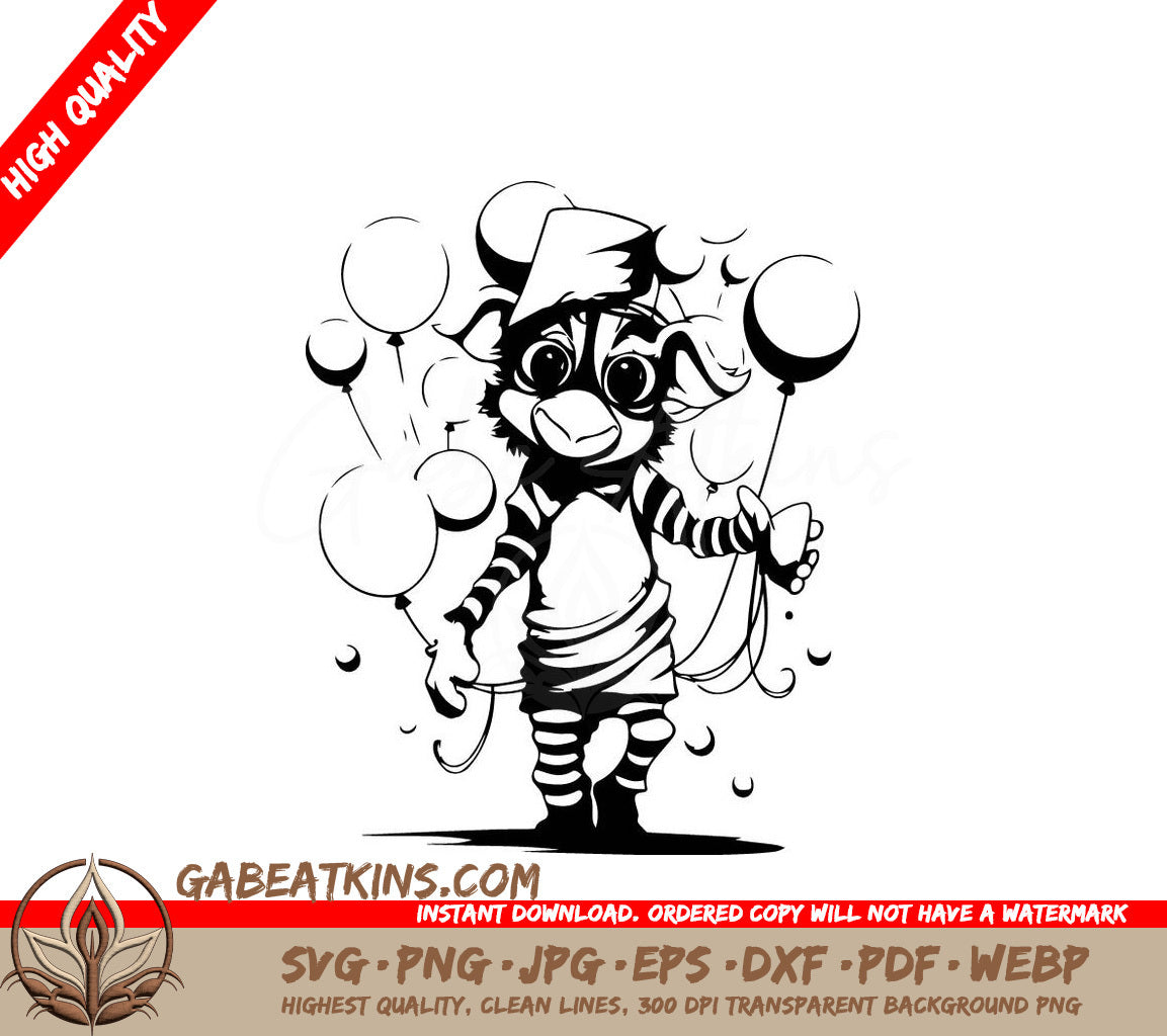 Cute Zebra with Balloons SVG -  Cartoon Vector Illustration SVG