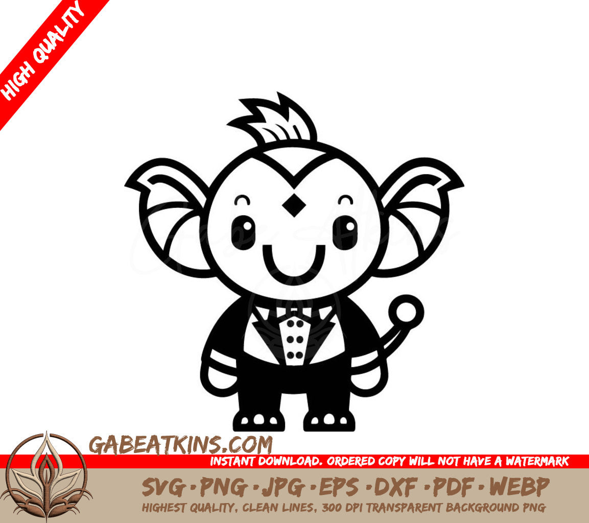 Cute Elephant Monster in Tuxedo SVG - Cartoon Character Illustration SVG