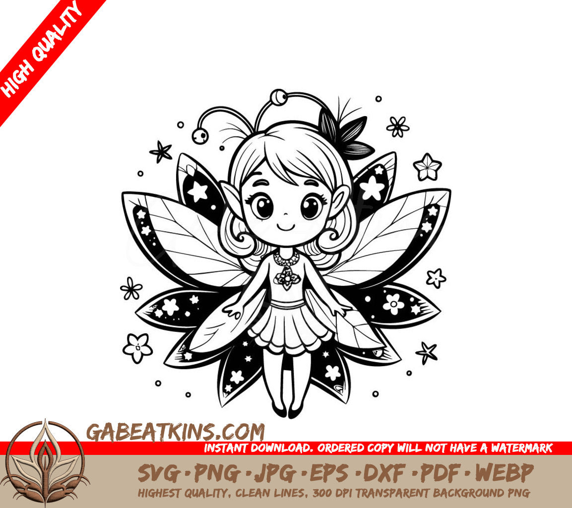  Fairy with Wings SVG - Cute Line Art Illustration SVG
