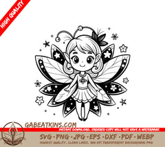  Fairy with Wings SVG - Cute Line Art Illustration SVG