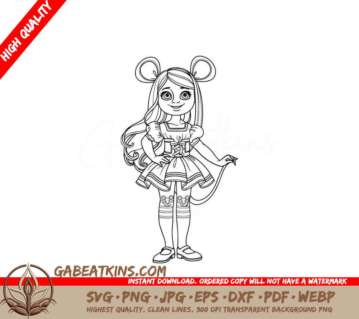 Cute Little Girl Mouse Costume Coloring Page SVG -  SVG