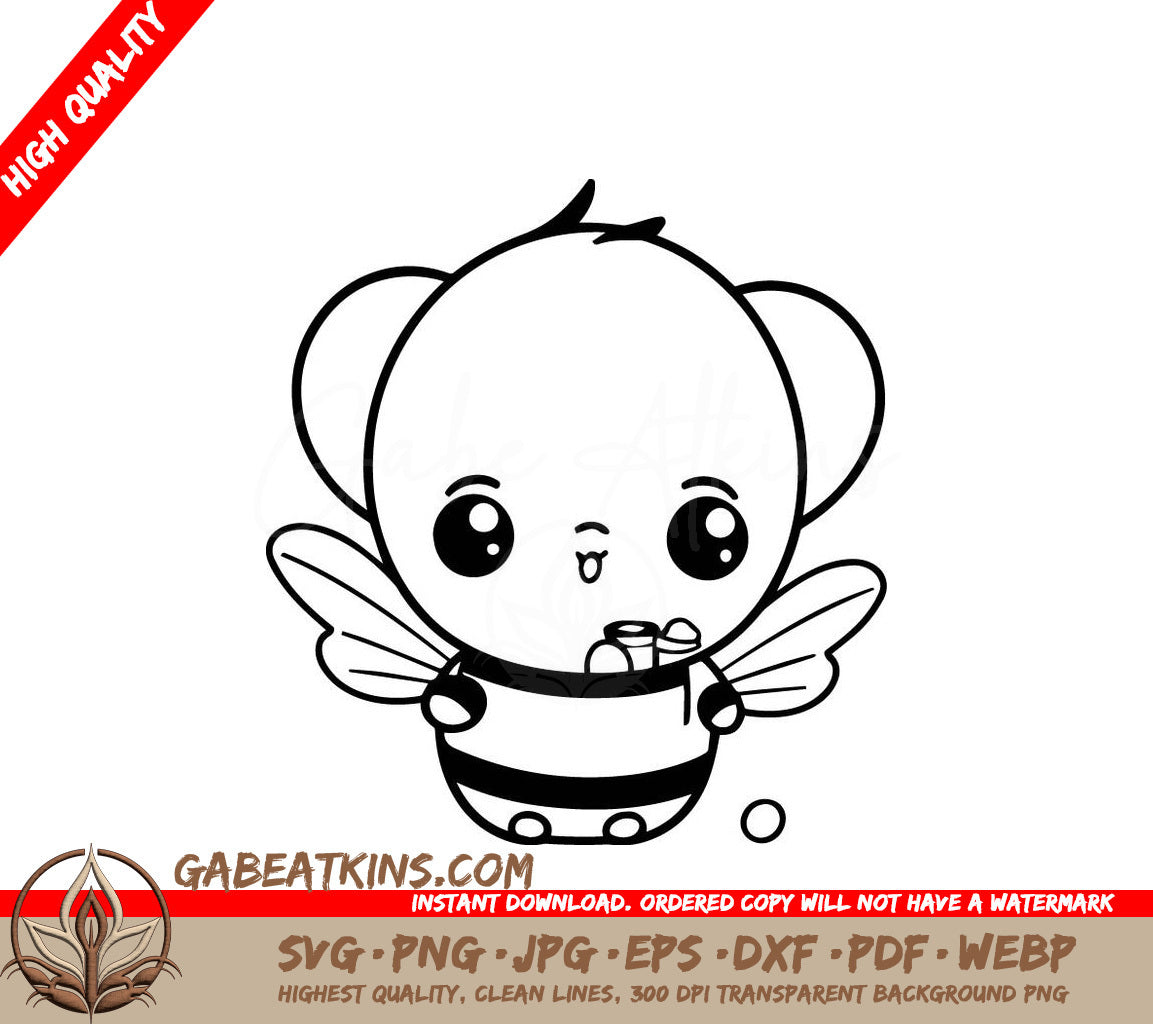 Cute Bee Holding Honey Pot -  SVG Illustration SVG