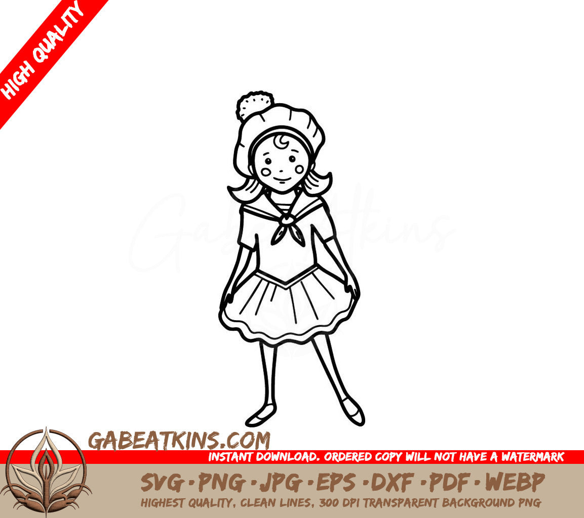 Cute Sailor Girl Doodle SVG -  Nautical Illustration SVG