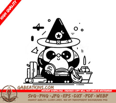 Cute Panda Witch Reading SVG -  Illustration SVG