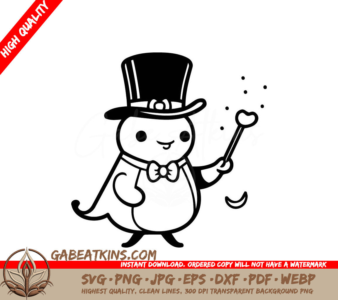Cute Penguin in Top Hat & Bow Tie with Magic Wand -  SVG SVG