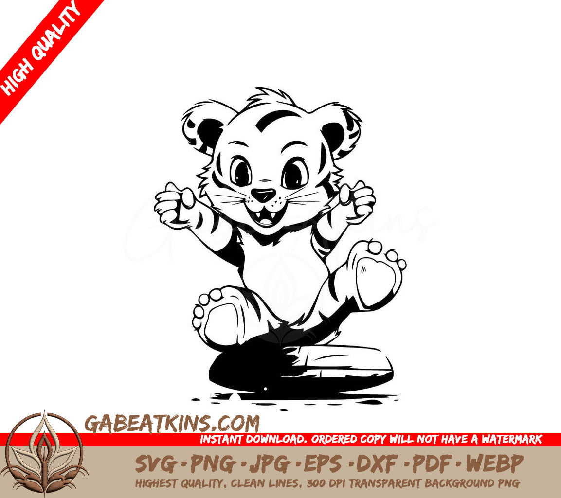 Cute Tiger Cub Sitting on Rock SVG -  Illustration SVG