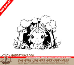 Cute  Unicorn Autumn Forest SVG Illustration SVG