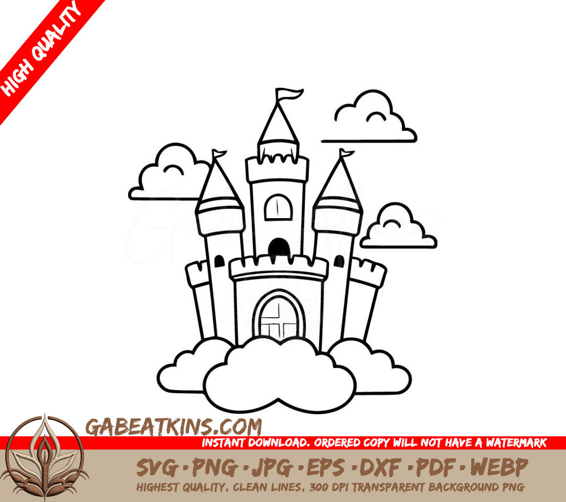  Castle with Clouds SVG - Kids Coloring Page SVG