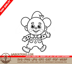 Cute Clown Coloring Page SVG -  Hat and Bow Tie Illustration SVG