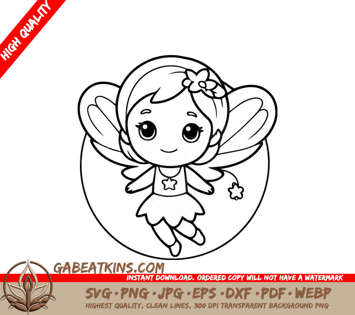 Cute Fairy with Flower SVG -  Coloring Page SVG