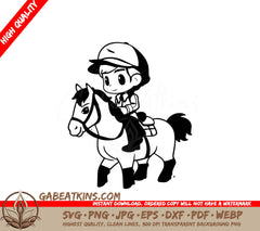  A Boy Riding A Horse SVG - Cute boy riding a horse on white background Vector illustration SVG
