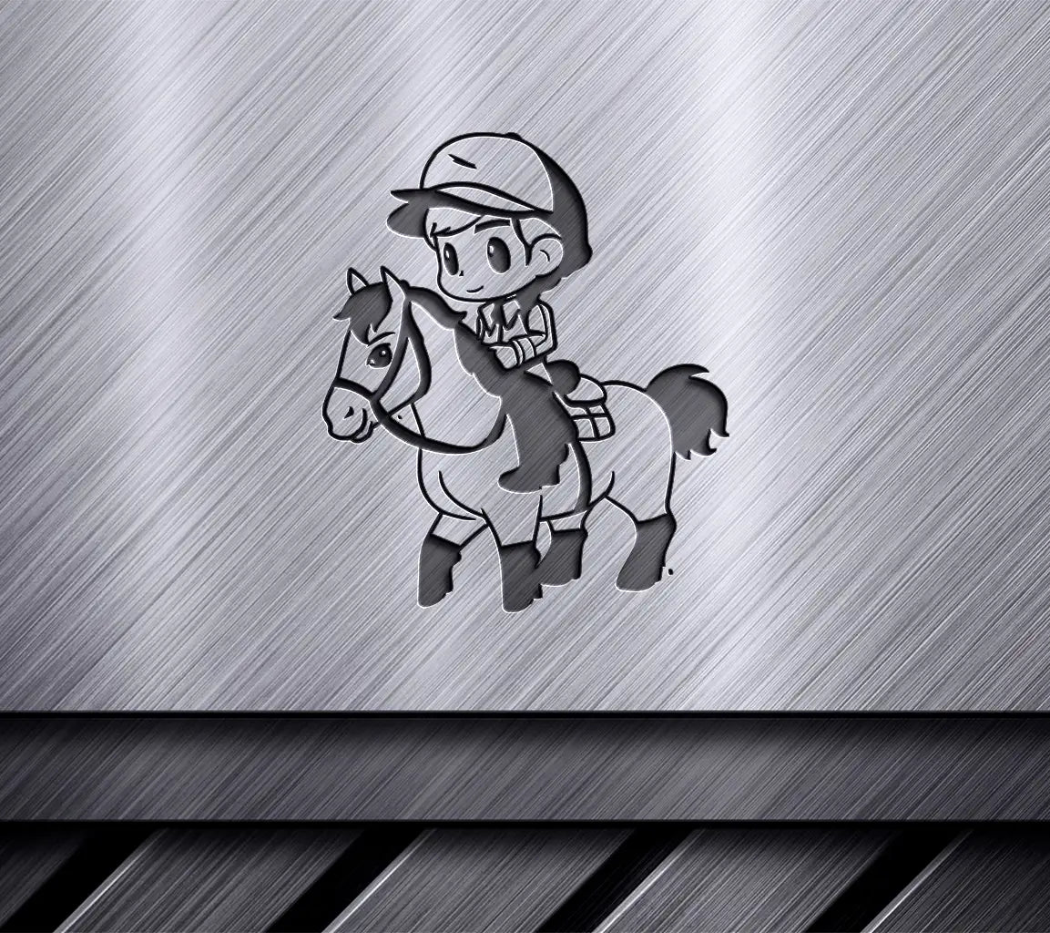 Cute Boy Riding A Horse On White Background Vector Illustration