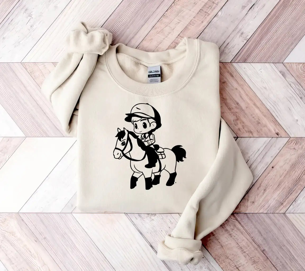 Cute Boy Riding A Horse On White Background Vector Illustration