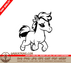 A Horse With Big Eyes SVG - Cute cartoon pony running Vector illustration isolated on white background SVG