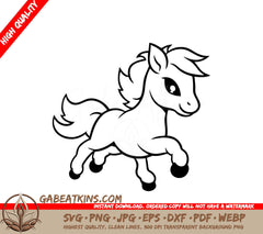 A Horse Running SVG - Cute cartoon pony running isolated on white background Vector illustration SVG