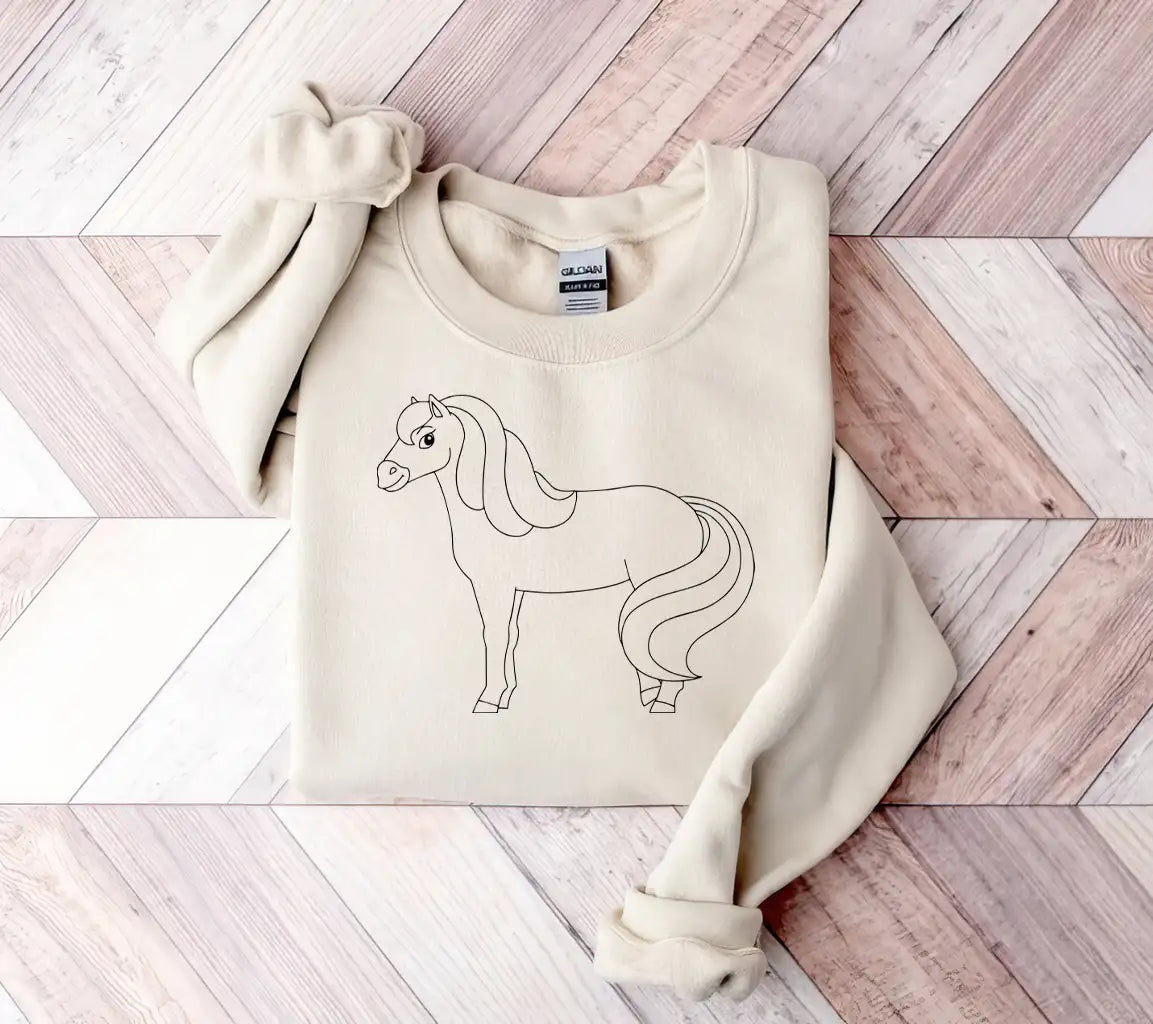 Cute Horse Farm Animal Coloring Book Page For Kids Cartoon Style