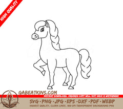  A Horse Standing On Its Hind Legs SVG - Cute horse Farm animal Coloring book page for kids SVG