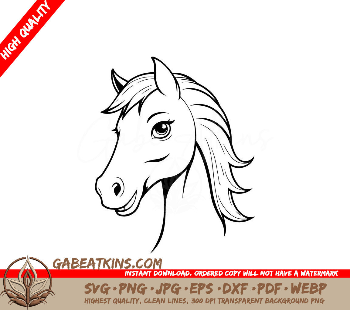  A Horses Head With A Long Mane SVG - Cute vector illustration Horse drawing for children page SVG
