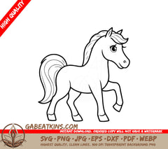  A Horse With A Long Mane SVG - Cute vector illustration horse hand drawn for kids coloring page SVG