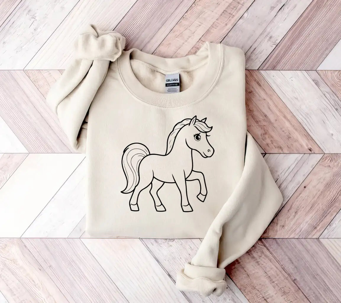 Cute Vector Illustration Horse Hand Drawn For Kids Coloring Page