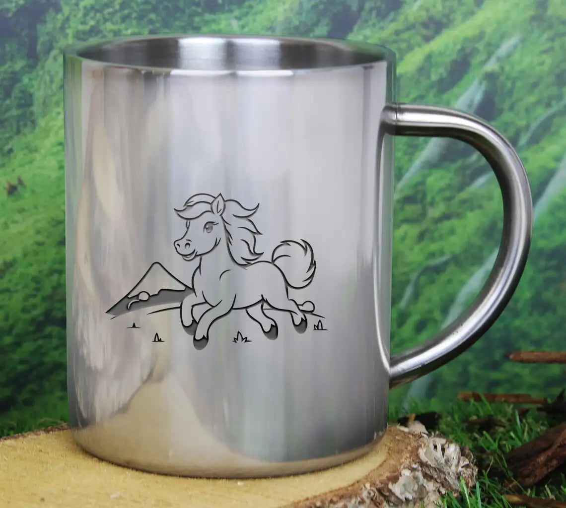 Cute White Pony Running In The Meadow Vector Illustration