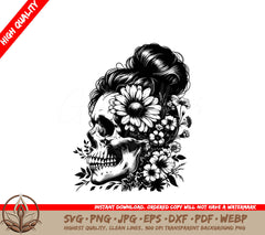 Daisy Flower Hair In a Bun Floral Skull Mom SVG PNG JPG AI PDF DXF EPS and WebP Digital Download 
