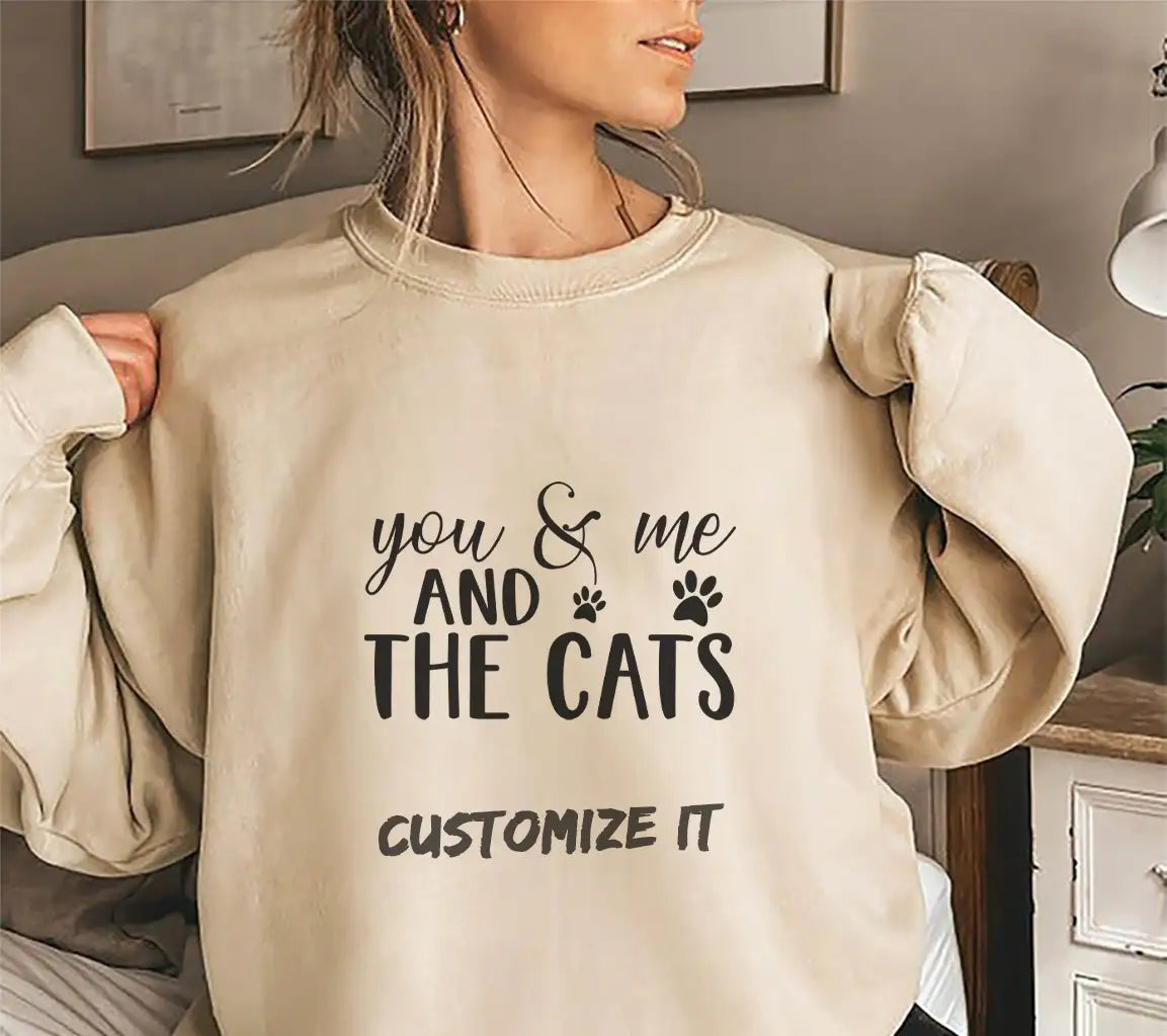 You, Me & The Cats SVG Design - Couple & Cat Lovers Poster SVG