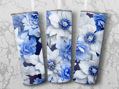 Delphinium Flower Tumbler Wrap - Blue and White | 20 Oz Skinny Tumbler Wrap | 3D Seamless Design - Gabe Atkins Designs