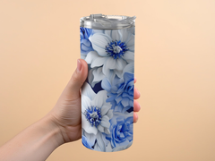 Delphinium Flower Tumbler Wrap - Blue and White | 20 Oz Skinny Tumbler Wrap | 3D Seamless Design - Gabe Atkins Designs