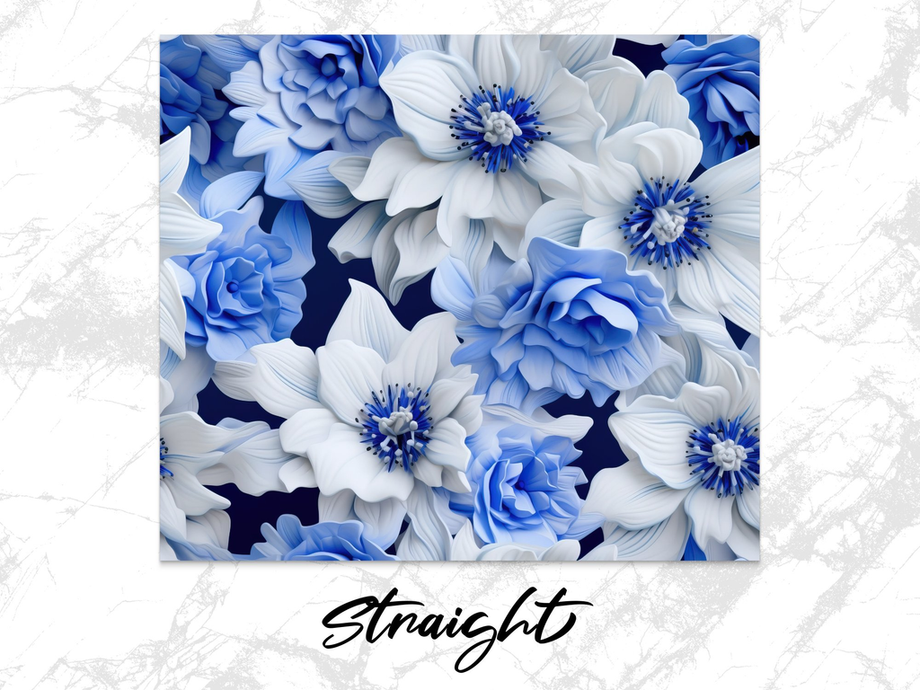 Delphinium Flower Tumbler Wrap - Blue and White | 20 Oz Skinny Tumbler Wrap | 3D Seamless Design - Gabe Atkins Designs