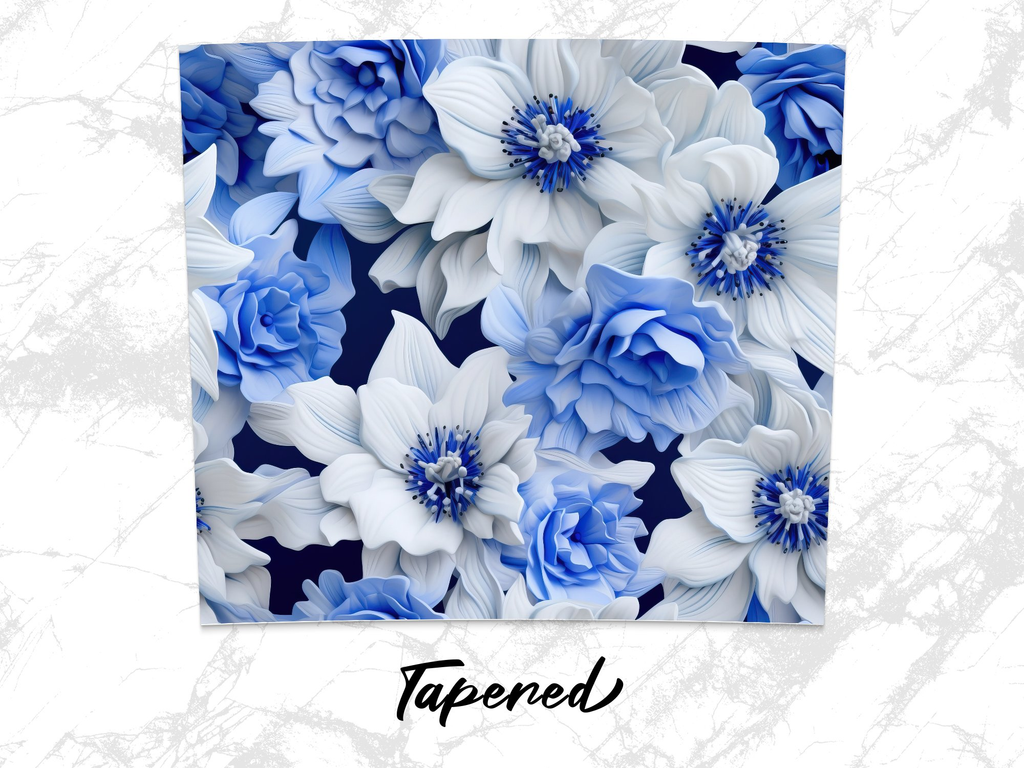 Delphinium Flower Tumbler Wrap - Blue and White | 20 Oz Skinny Tumbler Wrap | 3D Seamless Design - Gabe Atkins Designs