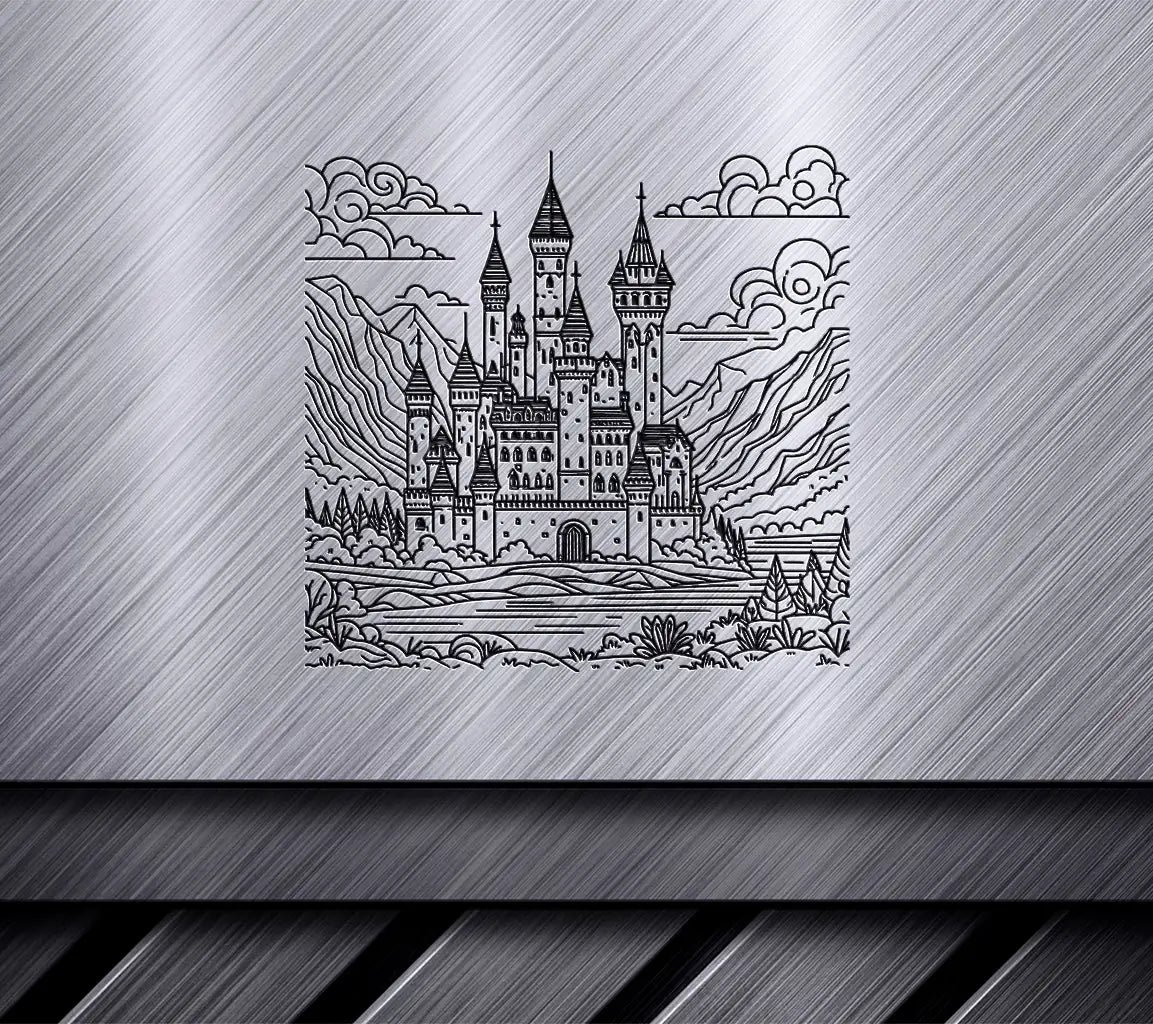  Castle Mountain Landscape SVG - Detailed Coloring Drawing SVG