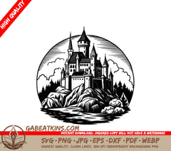 Majestic Medieval Castle Hilltop SVG -  Drawing SVG