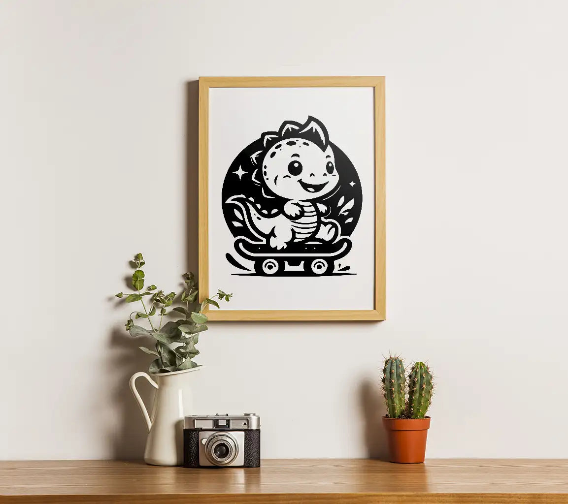 Cute Baby Dinosaur Skateboarding SVG - Design Design Inspiration SVG