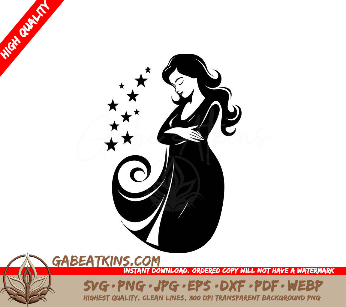  Pregnant Woman with Stars SVG - Divine Expectancy Design SVG