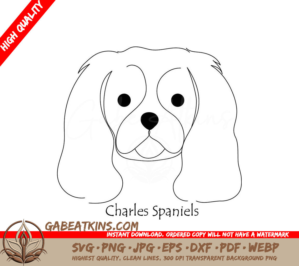 Charles Spaniel Dog Face SVG -  Line Art SVG