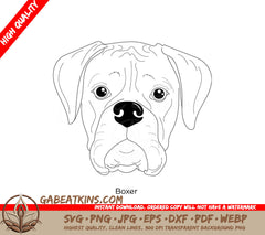  Boxer Dog Face SVG - Outline Portrait SVG