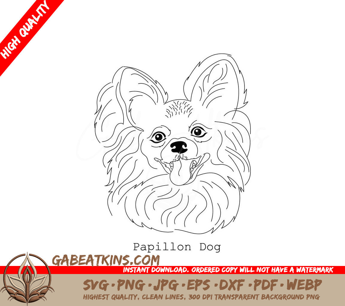 Papillon Dog SVG -  Outline Drawing SVG