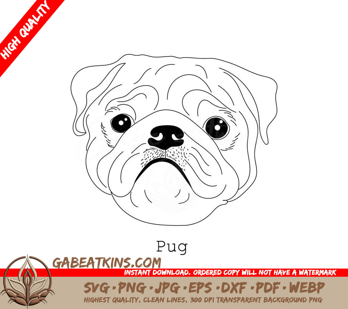  Pug Dog SVG - Outline Drawing SVG